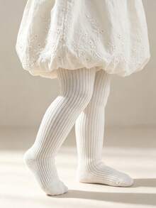 3 Pairs Vertical Striped Solid Color Baby Infant Kids Tights, Versatile Minimalist All-Match Style, Baby Girl Toddler Tights - Multicolor - View 9