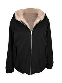 Women's Autumn/Winter Reversible Faux Fur Jacket Coat - Black - View 4
