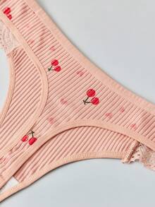 6pcs Women's Pure Cotton Panties, Cute Fruit Print Cherry Pattern, Low Waist Design, Home Style Women's Thongs - Multicolor - View 6