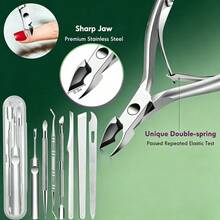 8pcs Stainless Steel Manicure & Pedicure Set With Dead Skin Clipper + Double-Ended Dead Skin Pusher, Non-Slip Handle Home Dead Skin Care Tools - Silver - View 2