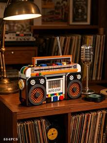 554pcs Vintage Cassette Player Building Blocks, 80s Tape Player Brick Model, Retro Music Home Desktop Decor - Multicolor - View 1
