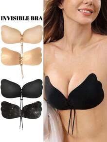 Self-Adhesive Invisible Bras With Strapless Wing Design Drawstring Reusable Push Up Sticky Bra Breathable Backless Boob Tape Non-Slip Nipple Cover Suitable For Dresses Evening Gowns Wedding Dresses Plus Size Women's Lingerie Accessories - Multicolor - View 3