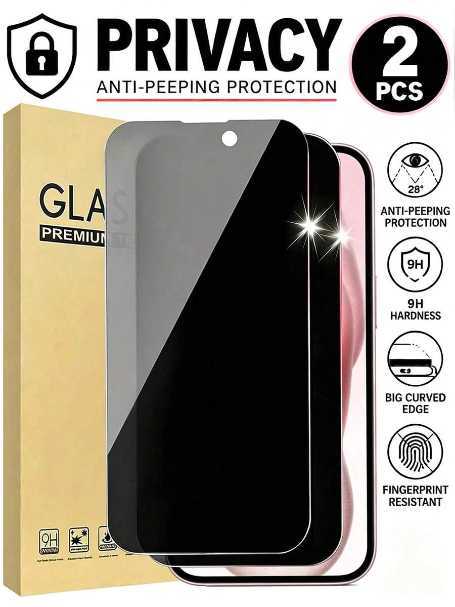 2片裝 17 Pro Max 隱私螢幕保護貼 28°隱私防窺 9H+強化玻璃 易安裝 防震防摔 全螢幕覆蓋 觸感順滑 觸控靈敏 相容 17Pro/17Air/17E/17/16promax/16Pro/16Plus/16/15/14/13/12/11 手機配件 相容手機殼 日常全方位保護 - 黑色 - 查看 1