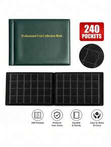 1 pieza Álbum de colección de monedas de 240 bolsillos con páginas interiores transparentes, adecuado como regalo de cumpleaños, festivo, Navidad, álbum de colección de monedas de 25 centavos, 8 pulgadas*6 pulgadas, 4 colores disponibles - Multicolor - Ver 14