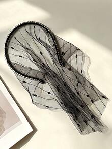 1pc Vintage Princess Rhinestone Veil Headband, Black Mesh Hair Hoop, Face Covering Hair Accessory, Women's Party Headpiece, Gothic Style Halloween - Black - View 4