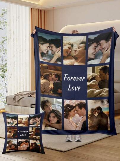 Custom  Personalized Photo/Text Soft Memory Flannel Blankets Pillow Cushion Cover Set Design Daily Comfort Sentimental Moments. Perfect Gift Father's Day Mother's Day Valentine's Day Christmas Halloween Birthday Wedding Graduation Anniversary.