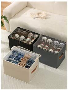 Space Saving Foldable Fabric Shoe Storage Box, Clear Mesh Dustproof Cover With Handle, Multi Compartment Shoe Organizer Container For Wardrobe, Sneakers & Flats - Multicolor - View 9