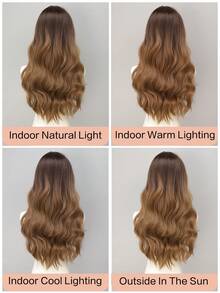 Wig Belahan Tengah 28 Inci dengan Highlight Cokelat Gradien, Wig Serat Sintetis Panjang Bergelombang, Rambut Tahan Panas Tampilan Alami, Cocok untuk Pemakaian Sehari-hari dan Pesta Wanita - MultiWarna - View 9
