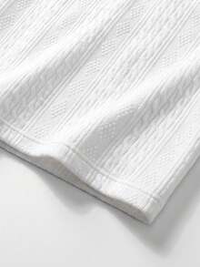 Men's Autumn Casual Solid Color Textured Jacquard Button Half-Open Henley Collar Long Sleeve T-Shirt, Suitable For Daily Commute, Travel, Long Sleeve Top - White - View 9