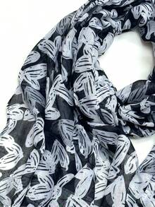 1pc Simple Printed Women's Scarf, Fashionable New Style Sun Protection Beach Shawl, Silk Scarf, Linen Feel Wrap For Women - Black - View 5