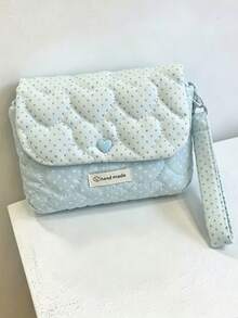 Sac de rangement bleu clair style japonais & coréen design de niche mignon style Ins à pois, sac de maquillage, sac de rangement pour serviettes hygiéniques, portable pour les voyages - Bleu ciel - Voir 4