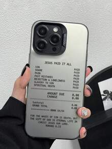 1件創意帳單收據英文經文圖案手機殼，Jesus Paid It All 羅馬書信仰文字創意印花防震保護殼，適用於 iPhone 17/16 Pro Max/15/14 Plus/13/12/11 保護殼 - 灰色 - 查看 4
