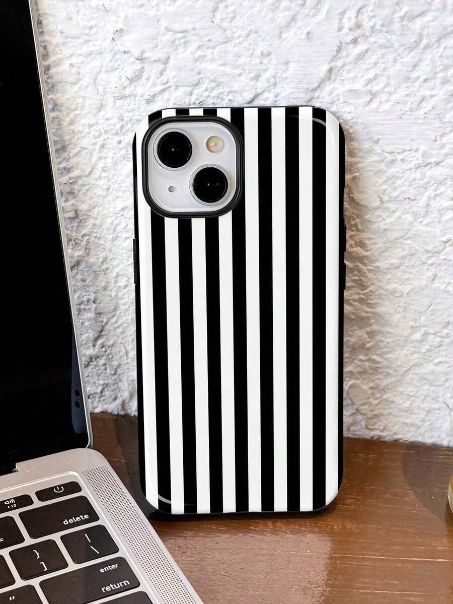1 Piece Of Simple Artistic Style Colorful Striped Pattern Glossy Two-In-One Protective Case, Full-Cover Hard Phone Case, Compatible With Samsung/Compatible With 11/12/IPhone13/14/15/IPhone16/IPhone17 Pro Max - 白色9 - 查看 1