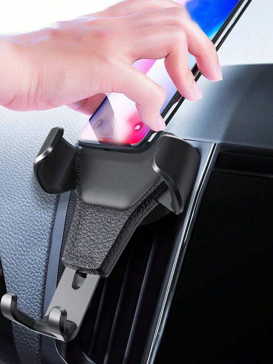 1pc Car Phone Holder Automatic Locking Gravity Car Map Navigation Bracket Air Vent Clip-On - Black - View 1