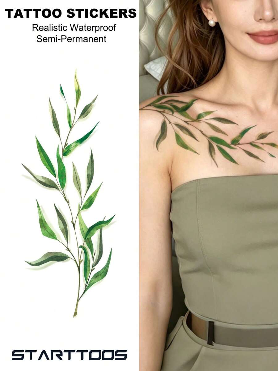 STARTTOOS Halloween Hazy Slender Willow Branch Pattern Halloween Makeup Halloween Street Party Gift, Suitable For Arms, Shoulders, Neck, Chest Waterproof Tattoo Sticker 1pc/Pack - Multicolor - View 1