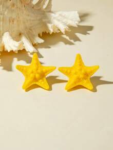 1 Pair/Fashionable Bohemian Style 3D White Dot Starfish Earrings, Suitable For Women's Beach Vacation Jewelry Gift - Multicolor - View 3