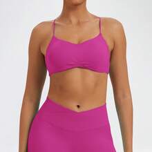 Women's Sports Bra Spaghetti Strap Backless Yoga Fitness Bra Removable Padding Workout Top Sports Bra Fall - Hot Pink - View 4