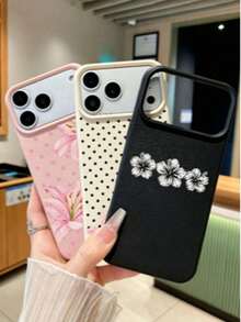 3pcs Lily Flower Lychee Pattern Anti-Slip Waterproof Anti-Drop Phone Case Set, Covers, Flower Phone Case, White / Black / Pink 3-Color Faux Leather Texture Protective Cover - Multicolor - View 74
