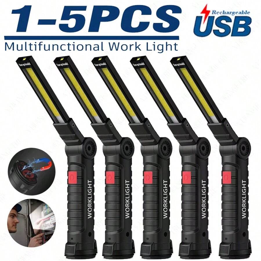 1/3PCS COB LED Handheld Work Light USB Rechargeable Dimmable Flashlight Inspection Lamp With Magnet & Hook - Multicolor - View 1