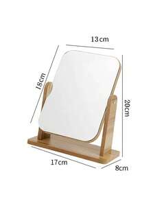 1pc Minimalist Wooden Vanity Mirror, Vintage Desktop Makeup Mirror, Large Size, High Definition, For Home And Students - Multicolor - View 8