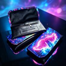 1PC Neon Holographic Mushroom Pattern Storage Bag, Multi-Slot Zipper Compartment Large Capacity Outdoor Portable Smoking Accessories Tool Handbag, Smoking Accessories Organizer - Mushroom - View 7
