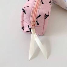 Fashionable Large Capacity Bowknot Pencil Case With Flowing Ribbon At Zipper, 3 Fresh Color Options, Suitable For Student Stationery Storage, Desktop Organization, Practical And Versatile - A - View 4