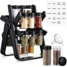 Estante Giratorio para Especias Yungyan con 18 Frascos Vacíos, Juego de Recipientes para Especias con Etiquetas y Embudo, Estante Giratorio para Especias Negro, Accesorios para Encimera de Cocina y Armario - Negro - Ver 7