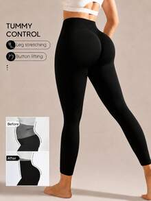 Suprenx Legging Pembentuk Tubuh Tanpa Jahitan untuk Wanita, Celana Kompresi Pinggang Tinggi Pengontrol Perut dan Pengangkat Bokong, Hitam - Hitam - View 1