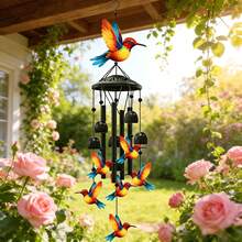 Outdoor Hummingbird Wind Chime, Black Metal Outdoor Wind Chime, Suitable For Women/Men Hummingbird Decor, Garden/Yard Decoration, Gift For Grandmother/Mother's Anniversary/Birthday, Durable Outdoor Wind Chime. Halloween, Christmas Decorative Wind Chime - one-size - View 2