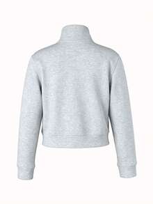 SAOYANGYU Women's Fashion Grey Short Jacket, Stand Collar Double Button Design, Long Sleeve Zipper Front, Suitable For Autumn/Winter Wear - Light Grey - View 5
