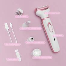 Recortadora de Bikini Eléctrica para Mujer, Afeitadora Inalámbrica 4 en 1, Apta para Rostro, Piernas, Axilas, Uso en Seco/Húmedo, Depilación Sin Dolor - Rojo y blanco - Ver 4