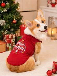 1pc Christmas Tree Mom's Bodyguard Pattern Pet Vest, Fashionable, Breathable, Physical Anti-Shedding, Suitable For Cats And Dogs, Indoor And Outdoor - Red - View 6