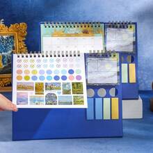 2027 Desktop Calendar With Stickers Oil Painting Theme 12 Months Weekly Monthly Planner, Portable Schedule Organizer For Office, Home, School, Decorative Calendar, Perfect For New Year, Birthday Gift - Single Piece - View 6