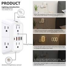 10-In-1 Wall Outlet Expander, 1050J Surge Protector, 20W USB-C Fast Charging, 6 Wide Spaced AC Outlets And 4 USB Ports, 3-Sided Design, Suitable For Home Office Kitchen - White - View 8
