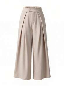 Women's Solid Color Pleated Casual Versatile Daily Wear Long Pants - Apricot - View 10