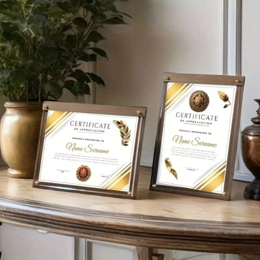 Classic Rectangular Certificate Photo Display Frame, Tabletop Stand For Awards, Family Pictures, Menus And Price List Presentation - Brown - View 1