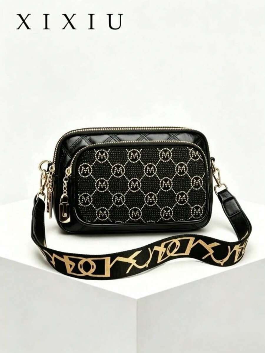 New Fashion Classic Versatile Solid Color PU Waterproof Fabric Diamond Pattern Retro Metal Design Square Shoulder Bag