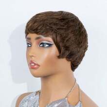 AMECIRE Dark Brown Wig Wigs For Women Short Hair Wig Pixie Cut Wig Human Hair Wig Straight Hair Style Suitable For Everyday Wear And Holidays - S4 - View 8