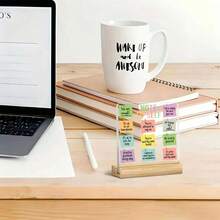 Plano 2D, 1 pieza Tarjeta de nota motivacional + Artículo decorativo con lema "NOTA PARA MÍ MISMO", Lema cálido e inspirador, Artículo decorativo de acrílico, Con base de madera, Decoración de escritorio de oficina, Suministros de escritorio de oficina. - A - Ver 5