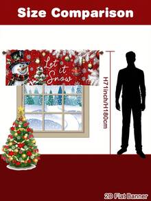 1 Buah Tirai Valance Natal Poliester, Motif Poinsettia, Santa, dan Manusia Salju, Valance Dapur, Tirai Jendela Pendek dengan Kantong Batang untuk Dekorasi Rumah Liburan Natal - MultiWarna - View 13