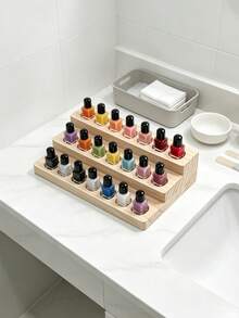 Wooden 3 Tier Nail Polish Display Rack Multi Slot Nail Varnish Organizer Natural Wood Bottle Holder For Manicure Salon Vanity Desktop Decor Gift For Nail Lovers - Multicolor - View 7