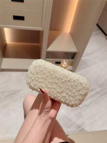 Bolso de caja decorado con perlas falsas y correa de cadena - Blanco - Ver 3