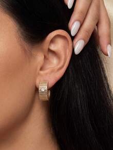 1 Pair Woven Texture C-Shaped Diamond Earrings, Exquisite Women's Jewelry, Suitable For Ball, Party, Anniversary Occasions - C-shaped Diamond Earrings - View 2