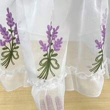 1片法式鄉村薰衣草刺繡半透明咖啡簾，免鑽孔隔間簾，荷葉邊桿套式窗簾飾帶，適用於廚房、浴室、凸窗和小窗的透視窗簾 - 淡紫色 - 查看 8