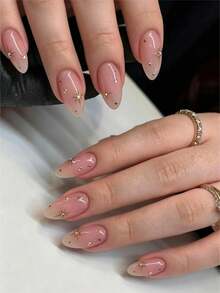24 Peças Adesivos de Unhas Feitos à Mão Estrela Dourada Nude Moda de Alta Qualidade - Dourado - Visão 1