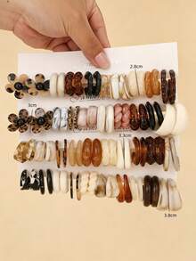 9/10/38 Pairs Vintage Maillard Color Acrylic Hoop Earring Set, Marble Neutral Tone&Asymmetric Surface Texture, Women Accessory - Multicolor - View 6