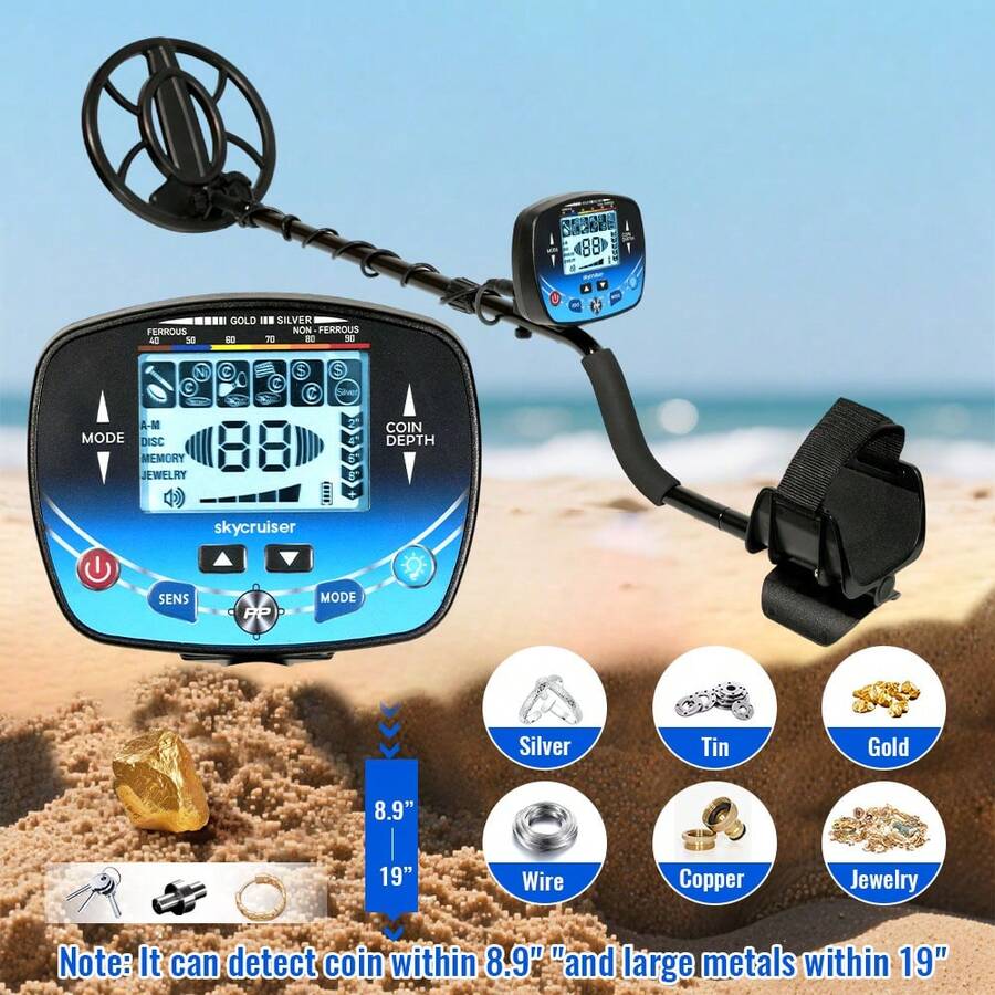 Outdoor Metal Detector, Suitable For Lawn, Garden, Yard, High Sensitivity Handheld Detector With 10-Inch Search Coil, LCD Display, Multiple Modes, Ideal For Finding Gold/Coins/, Can Detect Coins Up To 5 Feet Deep And Large Objects Up To 3 Feet Deep - Black - View 1
