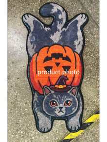 1pc Orange Cat Pattern Floor Mat, Bathroom Mat, Bathroom Rug, Door Mat, Small Rug, Carpet, Floor Mat, Home Decor, Area Rug, Outdoor Mat, Home Decor, Area Carpet, Bedroom Rug, Washable Carpet - Multicolor - View 4