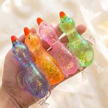 Tachimi 1 pièce Ensemble de poupée squishy de collection canard pailleté transparent, poupée anti-stress mignonne à presser à la main, poupée sensorielle de bureau portable, mini poupée de poche, convient pour les cadeaux de fête et les cadeaux pour adultes [Style aléatoire] - Multicolore - Voir 2