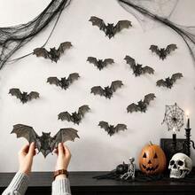 12pcs 3D Realistic Vintage Bat Wall Stickers, Halloween Theme Bat Wing Decals, Suitable For Home Wall Decor And Window Holiday Decoration - Multicolor - View 8